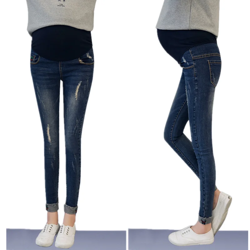 Джинсы для женщин для беременных Для женщин джинсовые штаны живота эластичный Средства ухода за кожей для будущих мам Мотобрюки Демисезонный карандаш Одежда Узкие брюки
