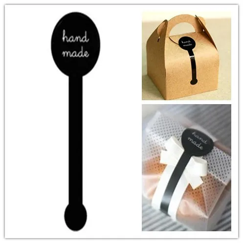 Black 70pcs Hand made Long label Baking DIY Gift Sticker Cake Paper Sticker