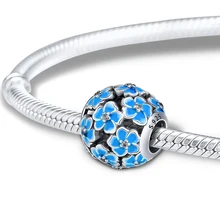 DIY Подходит для Pandora шармы браслеты маргаритки бусины с бледно-голубой эмалью& CZ стерлингового серебра 925-ювелирные изделия