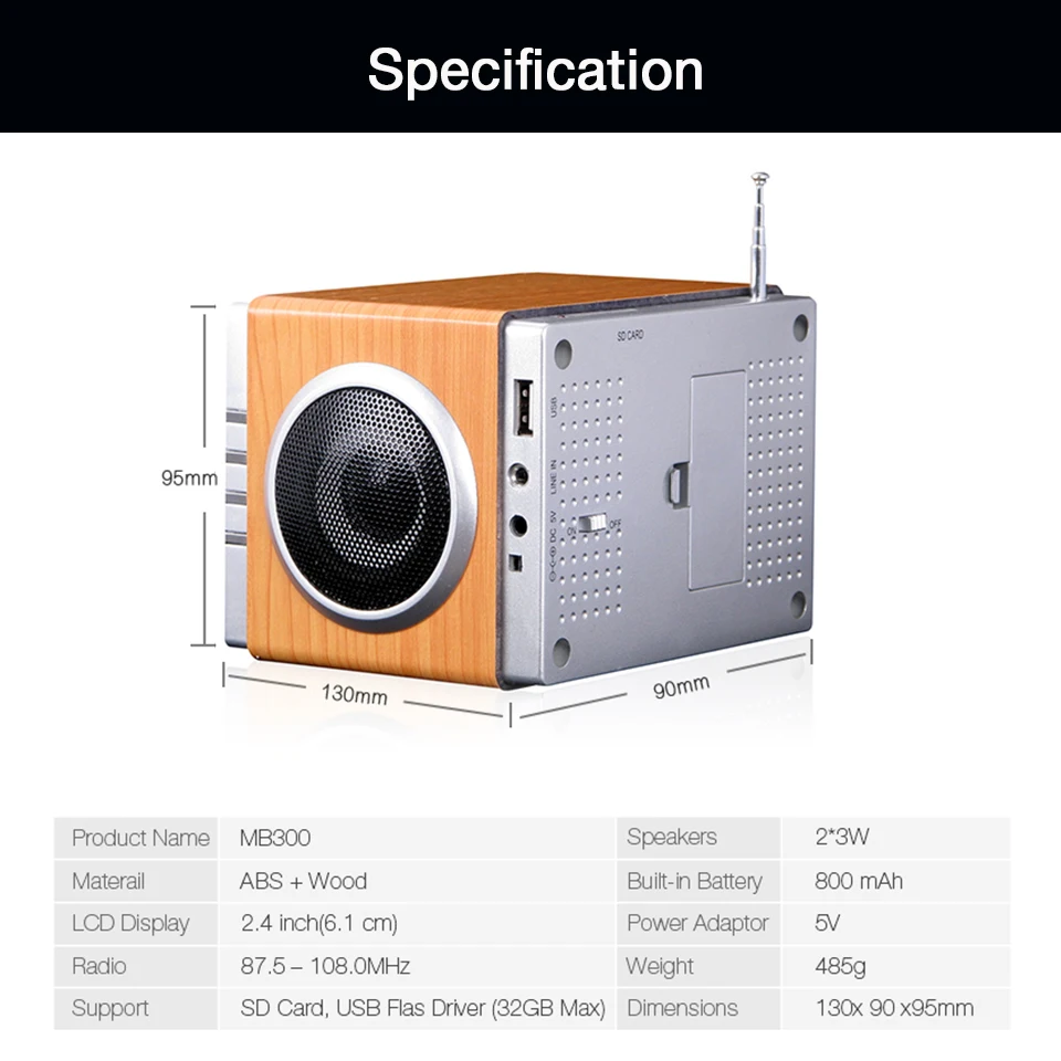 August MB300 Wood FM Radio with MP3 Stereo System