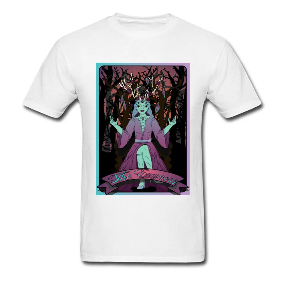 Street Tarot Card The Alien Empress Men Tshirts Fitted Summer/Autumn Short Sleeve Tops Shirt Crew Neck 100% Cotton T Shirt Tarot Card The Alien Empress white