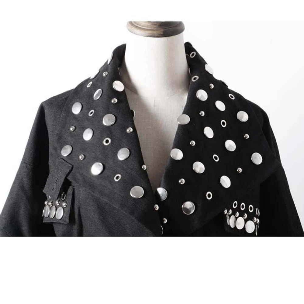 Женская уличная одежда в стиле панк, отложной воротник, блестки, металлические кольца со стразами, эластичный пояс, два способа ношения