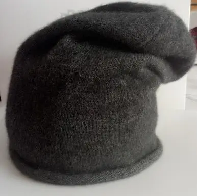 Коза кашемир женские модные обжимные шапочки шапки повседневные одноцветные ЕС/м(54-56 см - Цвет: charcoal grey