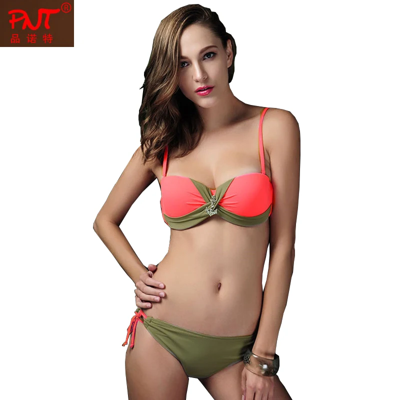 

2015 PNT Brand Women Sexy Bikini Push Up Swimsuit Swimwear Halter Bra Bathing Suit Biquini Brasileiro 15002