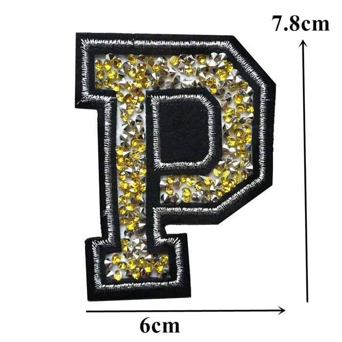 Стразы из желтого золота с алфавитом 26 букв с серебряными краями, Пришивные железные нашивки, вышитые значки для одежды, самодельные Аппликации, Декор - Цвет: P