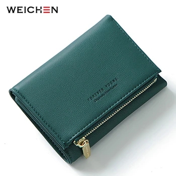 WEICHEN New Trifold Ladies Wallet With Zipper Coin Bag Card Holder Brand Designer Green Women Wallets Fashion Female Short Purse new arrival cartoon wallets with zipper coin pocket attack on titan dragon ball adventure time short wallet with card holder