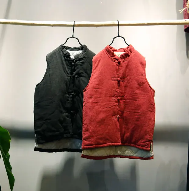 

2019 Winter Vests Chinese Style Retro Cotton and Linen Vests Literature Vest Women Thickening Cotton-padded Vests Clothes N132