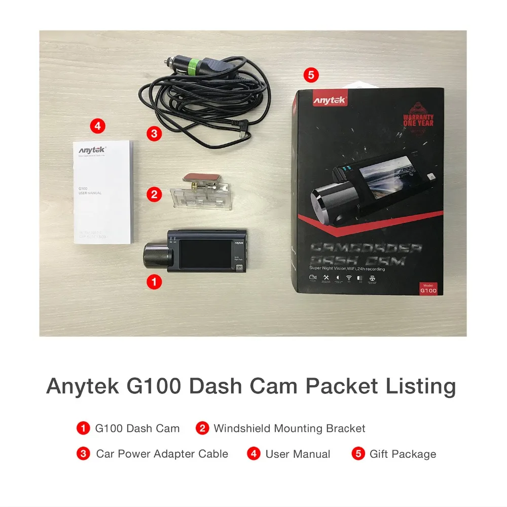 Высококлассный Автомобильный видеорегистратор Anytek G100 Novatek NTK96658 1080P FHD Wi Fi