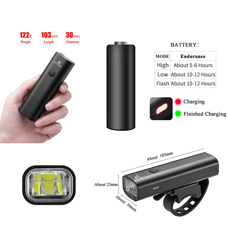 Baratos ROCKBROS Luz Bicicleta A Prueba De Lluvia USB Recargable LED 2000mAh MTB Luz Bicicleta Delantera Carcasa De Aluminio Linterna Ultraligera Luz De Bicicleta