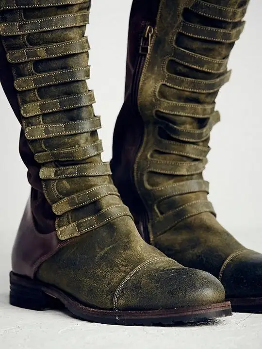 New European Style Distressed Suede Leather Boots Women Knee High Boots Motorcycle Martin Boots Vintage Shoes Women's Shoes