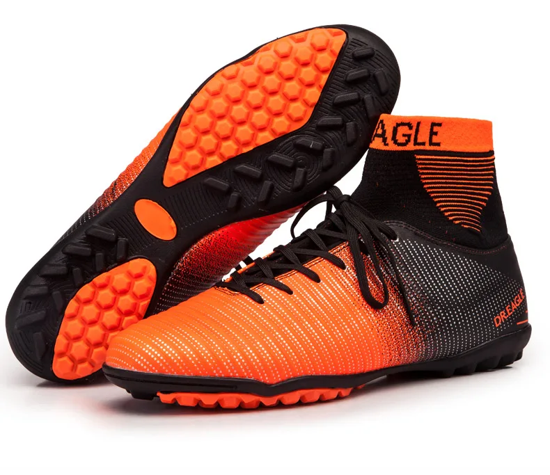 DR. EAGLE/TF футбольные бутсы с высоким голеностопом, футбольные бутсы, кроссовки, футбольные бутсы для взрослых, футбольные носки, мужская обувь, европейские размеры 38-45 - Цвет: Оранжевый