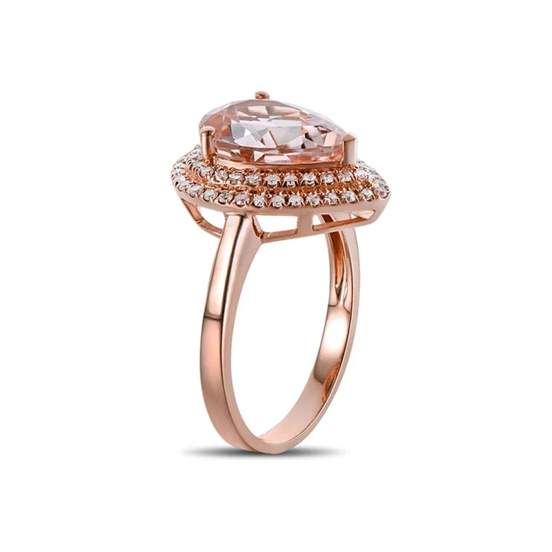 CaiMao 18KT/750 Rose Gold 2.56 ct Natural Morganite & 0.31 ct Round Cut Diamond Engagement Gemstone Ring Jewelry