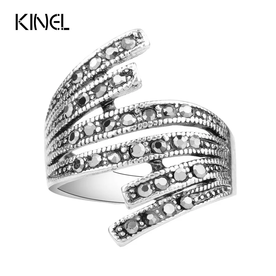 2016 Black Crystal Ring Color Silver Simple Vintage Wedding Rings For Women Cheap Jewelry Wholesale Sale