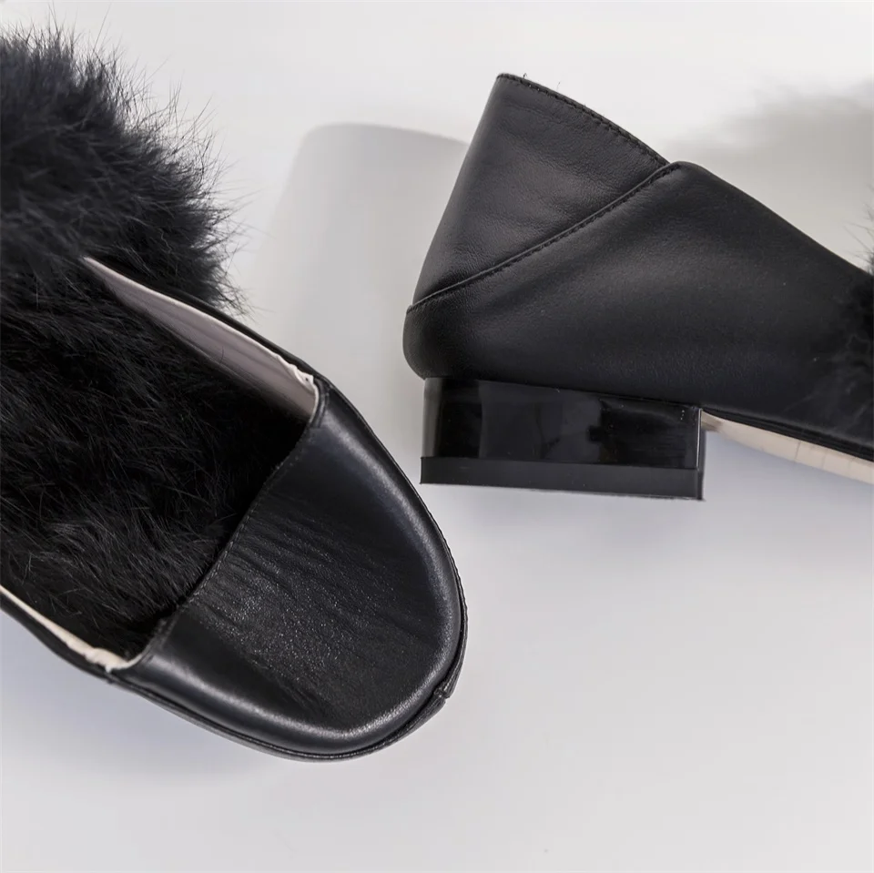 Г. весенне-осенняя женская обувь модные женские туфли-лодочки на квадратном каблуке 2 см из натуральной кожи, украшенные кроличьим мехом