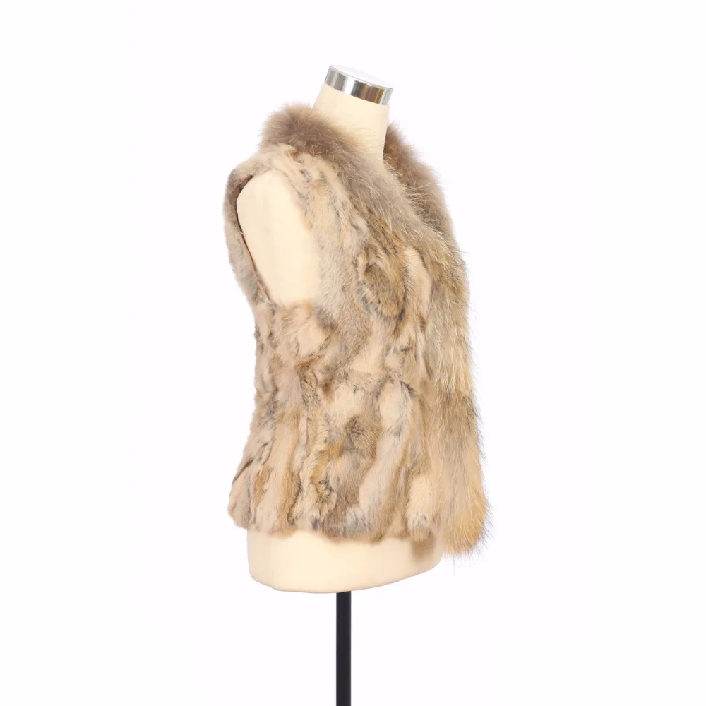 Réel Manches Chaud Raton De Fourrure Natural cou Col Lapin Survêtement Tricoté Avec Zy88033 Brown Sans Gilet Laveur Naturel Couleur V Chien qd1Bfq