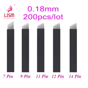 

200pcs 0.18mm Lamina Tebori Micro Agulha 7 11 12 14 Pin Flex Microblading Needles Tattoo for Permanent Makeup Eyebrow Manual Pen