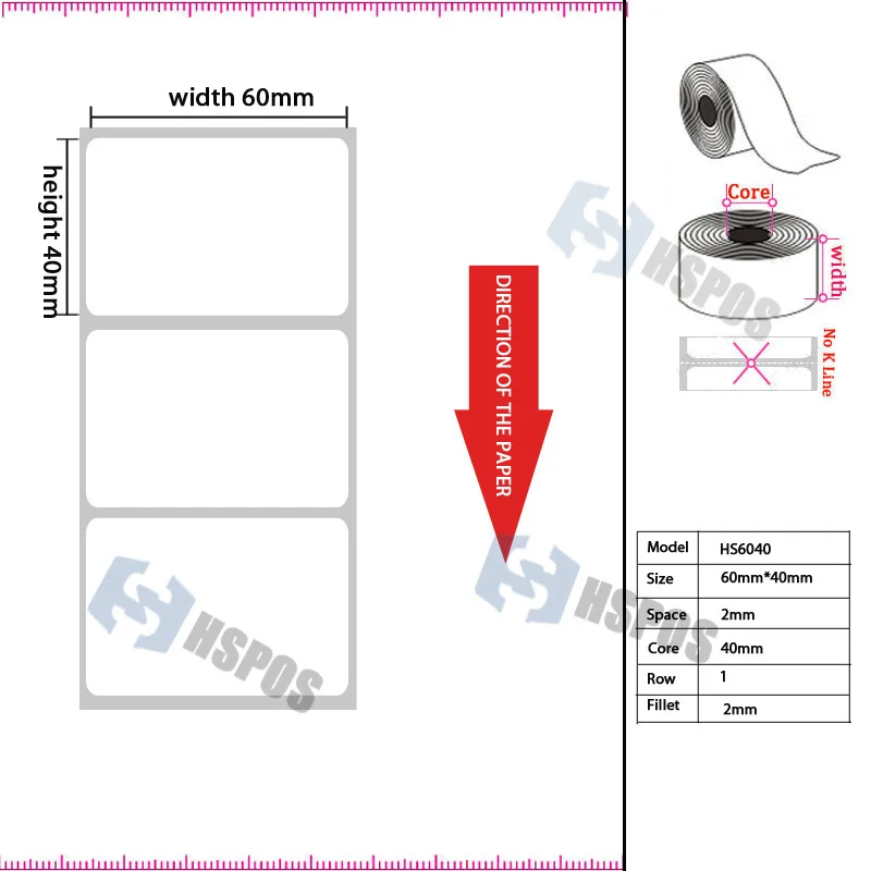 60*40 ملليمتر لاصق ورقة التسمية ملصقا 700 ورقة لكل لفة الحراري لل طابعة الباركود الحرارية إمدادات ترتيب مخصص و طباعة الشعار