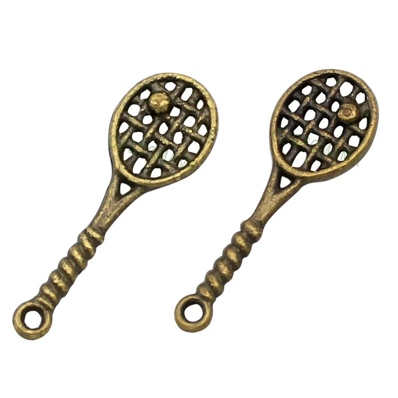 100pcs Antique бронзовым покрытием 2 сторонний теннис подвески ракетки подвеска 29x10
