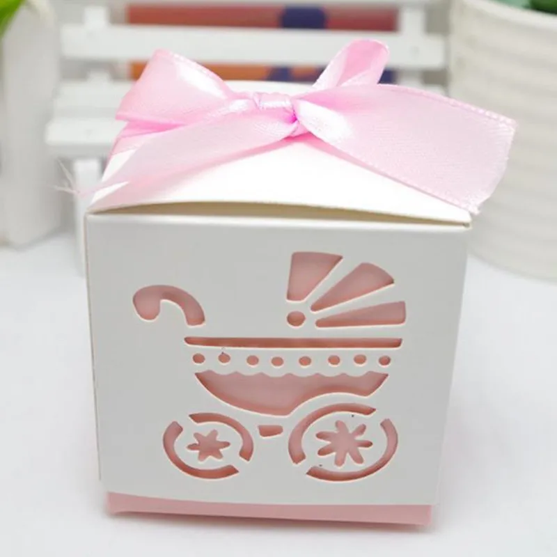 Лазерная резка Baby car Baby Shower Подарочная коробка конфет Девочка День рождения конфеты коробка с лентой сладкие свадебные украшения конфеты 50 шт