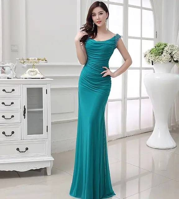 free shipping 2015 sheath Teal Cheap Long Evening Dress Elegant women