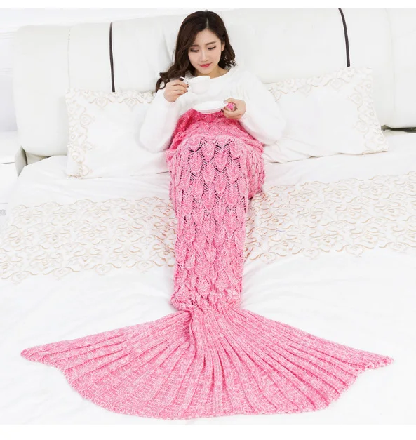 Вязаное одеяло «хвост русалки» ручной работы, вязаное крючком одеяло «Русалочка», очень мягкое, для всех сезонов, вязаное одеяло для сна, 1 шт