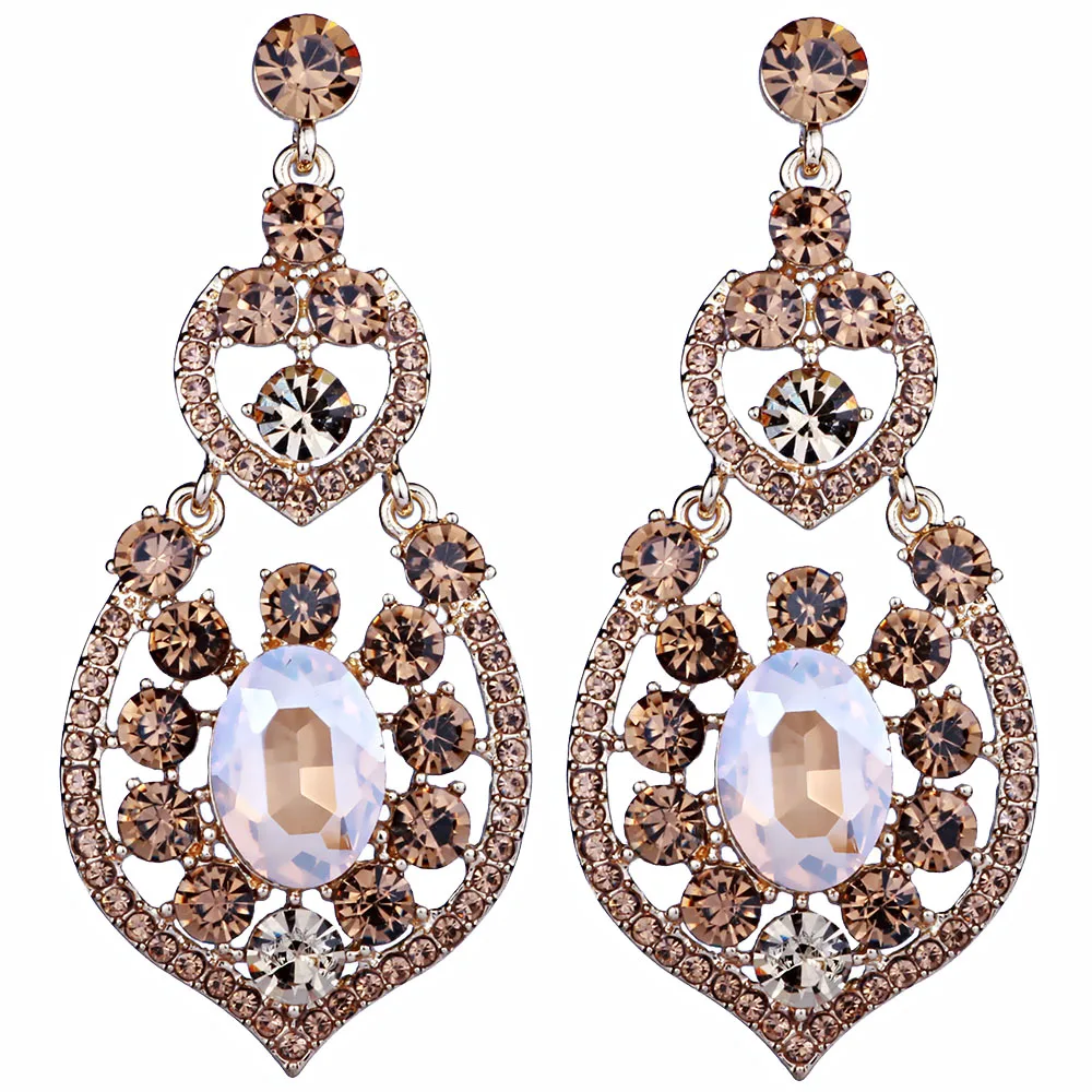 

FARLENA Jewelry Leaf Shaped Drop Earrings Clear Crystal long Earrings for women wedding