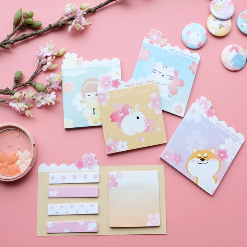

Kawaii Cherry Animal Sakura Memo Pad N Times Sticky Notes Escolar Papelaria School Supply Bookmark Label Japanese Stationery
