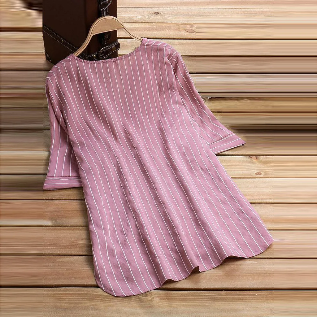 Женская одежда Женская хлопковая с коротким рукавом размера плюс в полоску с принтом свободные повседневные топы Женская блузка шифоновая блузка