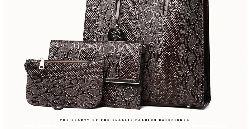 LUCDO женские кожаные сумки 3 шт. в комплекте, высокое качество, сумка-тоут на плечо, женские ручные сумки, Роскошные, змеиные, 2018, повседневные