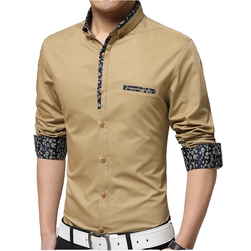 New Arrival Cotton Casual Men Shirts Long Sleeve Floral Collar Unique Design Mens Social Business Shirts Slim Fit Size M-4XL,5XL
