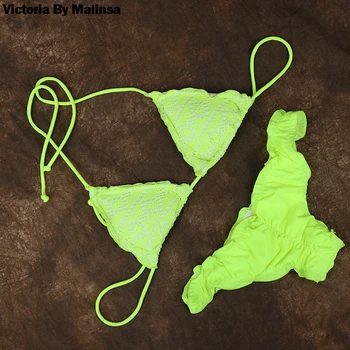 

Women Triangle BIKINI Sets Bathing suits Swimwear High waist Mesh Mini Sexy Secret biqini Fluorescent yellow bikinis
