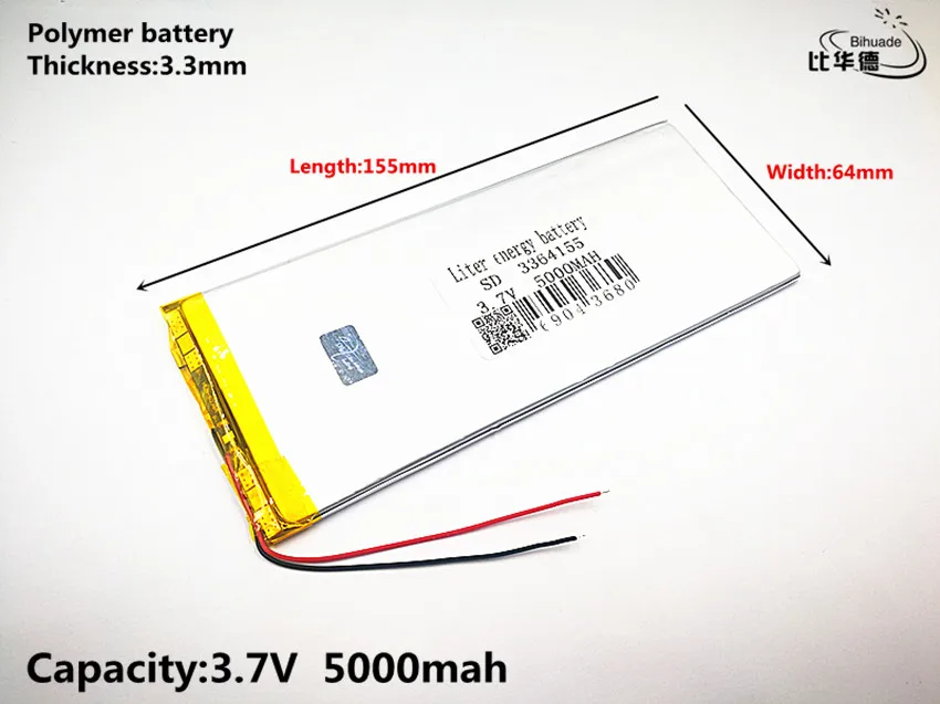 Литиевая батарея хорошего качества 3,7 V, 5000 mAH 3364155 полимер литий-ионный/литий-ионный аккумулятор для планшетных ПК, gps, mp3, mp4