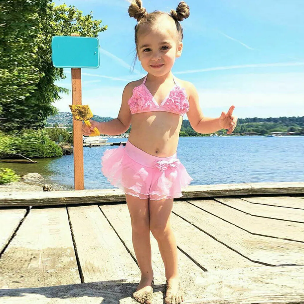 

Summer Kids 2019 Baby Girls Floral Print Vest Tulle Swimwear Swimsuit Children Kids Girls Bikini Outfits kids swimwear for girls