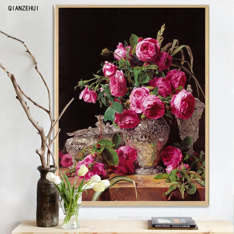 

QIANZEHUI,DIY Square Rhinestone plastic crafts diamond Bottle of roses diamond painting cross stitch full diamond embroidery