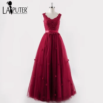

2018 New Collection Lace Appliques Burgundy Evening Dresses Crystal Beading Elegant Cheap Prom Gown Vintage Arabic Women Gown
