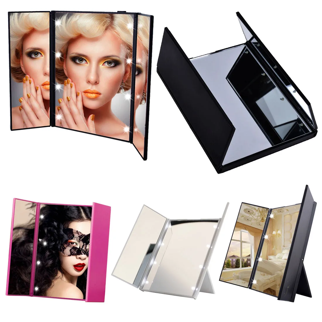 

Led Shining Makeup Mirror 8 LED Light Illuminated Three-sided Foldable Make Up Cosmetic Tabletop Beauty Vanity Mirror