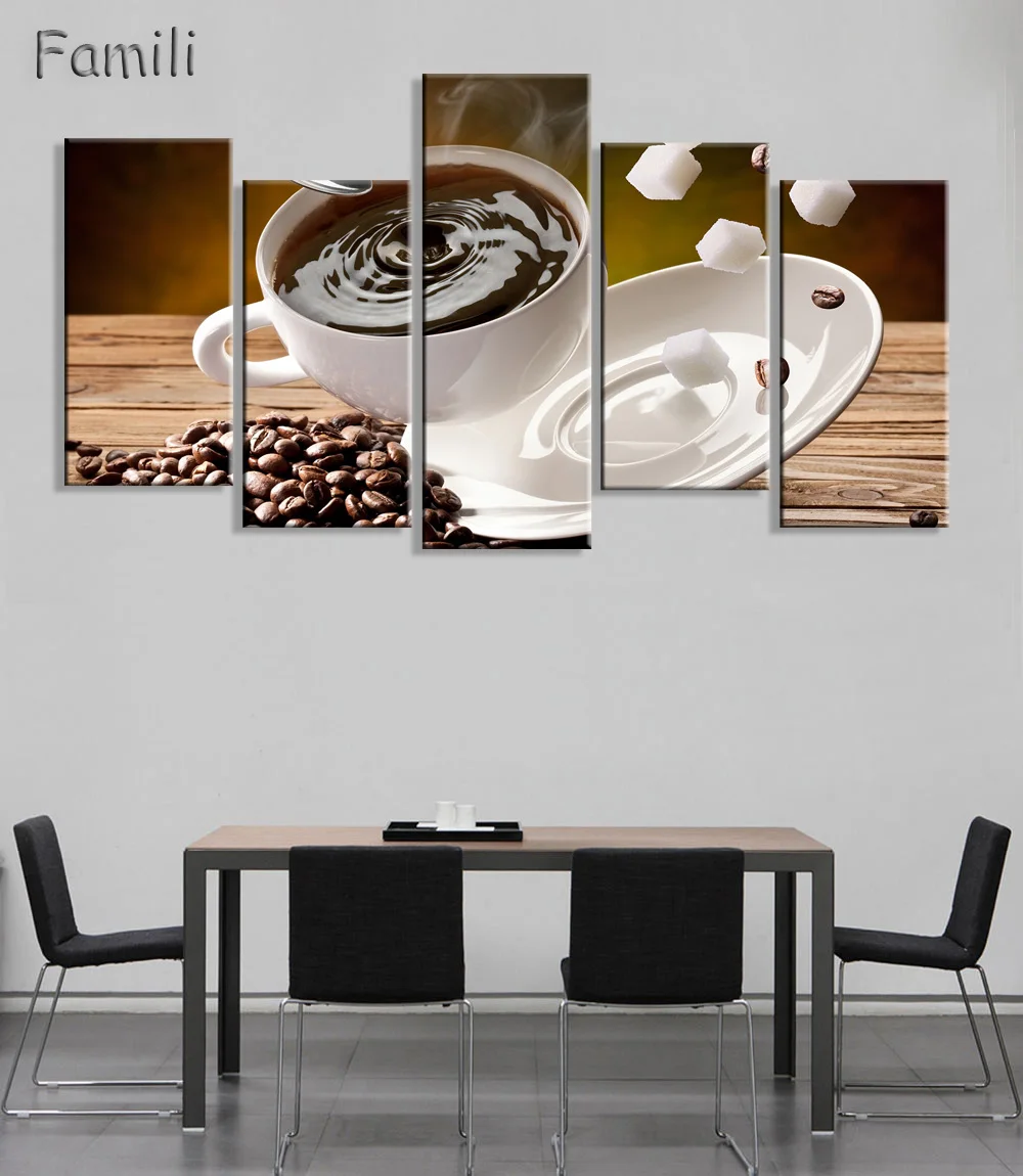 

5 piece canvas art Brown Coffee In The Cup Wall Art Canvas Paintings Wall Decorations Artwork Giclee Wall Artwork Home Decor