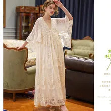 Spring Summer Women Elegant Casual Loose Exquisite Embroidery Lace Rice White Maxi Dress Vintage Mori Girls Long Mesh Dresses