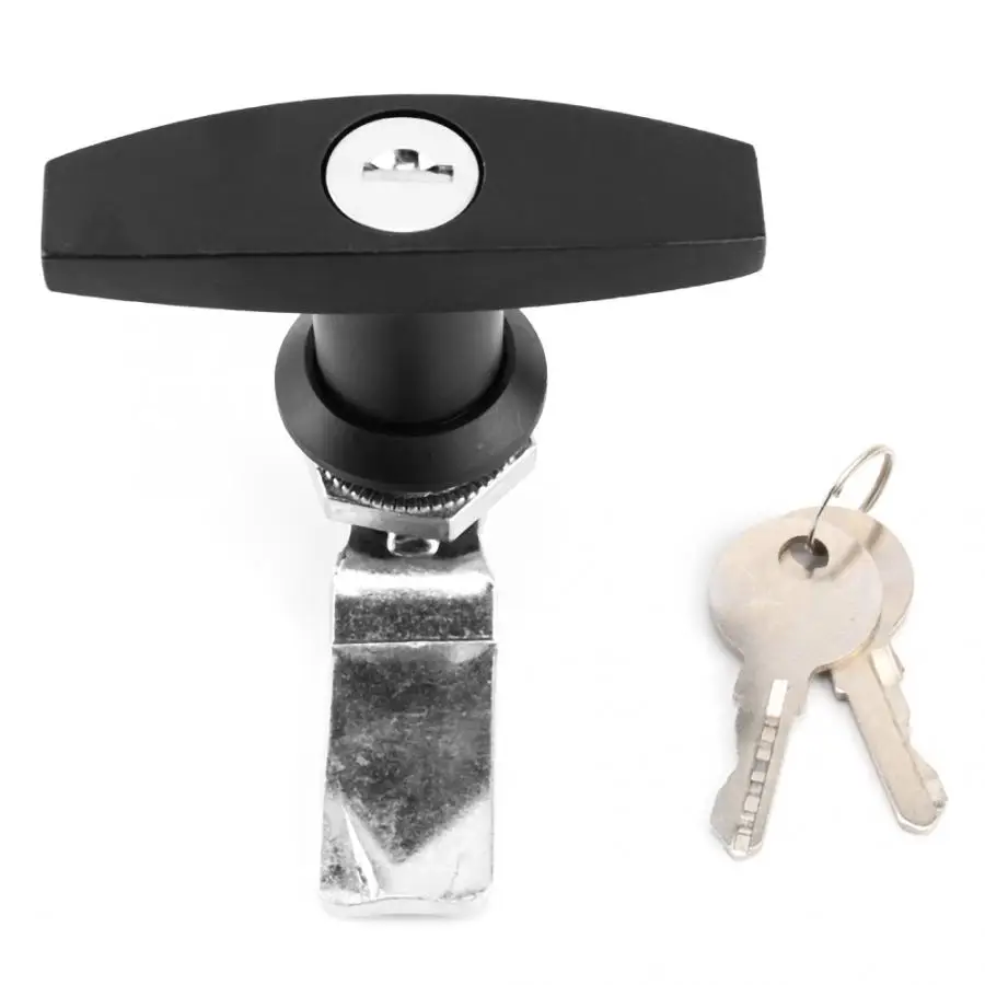 Akozon Fixation arrière poignée en T boîte à outils garage serrure de porte en T avec clés pour remorque auvent Noir 