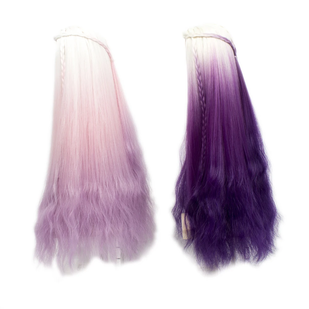 Высокая температура волокна длинные афро кудрявые белый фиолетовый эффектом деграде(переход от темного к Цвет парик для 1/3 1/4 BJD/SD/куклы Pullip
