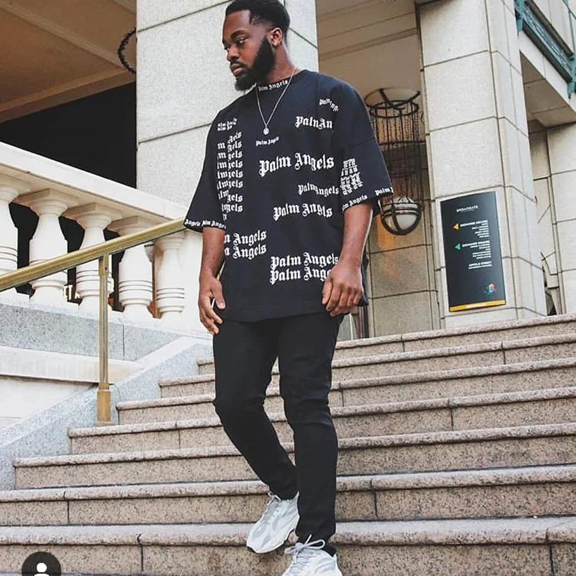 

Palm Angels Full Print T Shirt Loose Men Women Hip Hop Streetwear T-shirt High Quality Black White Palm Angels Tshirts