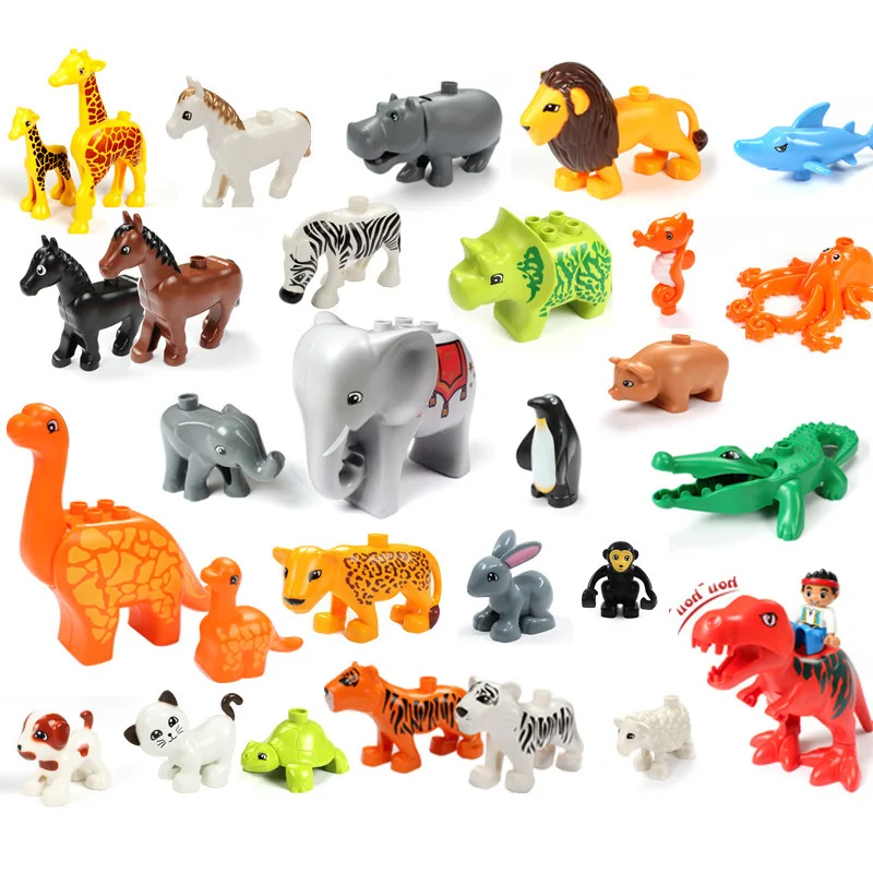 

Duplos Animal Model Figures Building Block Set Hippo Lion Dinosaur Ocean World Toys For Children Gift Brinquedos DIY Duploe Toy