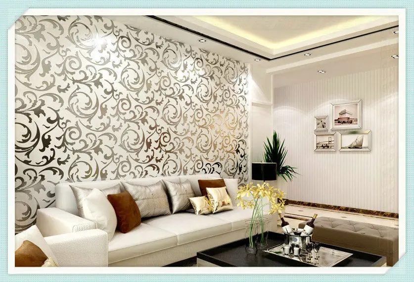 Heat Insulation Europea Luxury pure paper Wallpaper Damascus pattern wall roll covering decorative papel de parede |