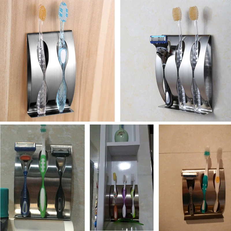 Stainless steel wall mount toothbrush holder 3 position Self-adhesive tooth brush Organizer box bathroom accessories