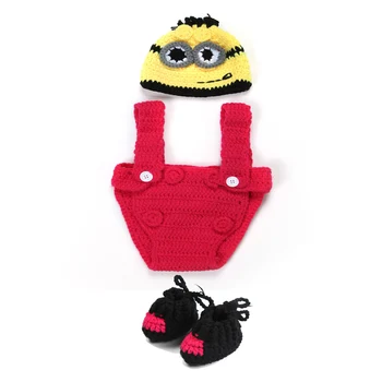 

Hand-knit Wool 0-3months Three-piece Red People Infant One Hundred Days Newborn Baby Shoot Photography Props Woven Clothing Wild