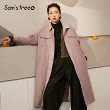 Samtree, одноцветное пальто в минималистическом стиле, с карманами, с широкой талией, женское,, осень, зима, чистый, однобортный, женская верхняя одежда