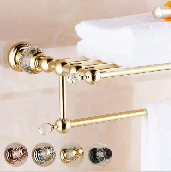 Br Crystal Anium Gold Plating Towel Rack Shelf With Bar Br Crystal Anium Gold Plating Towel Rack Shelf With Bar Holder Bathroom Accessories Free Shipping Lb8311 In Racks From Home