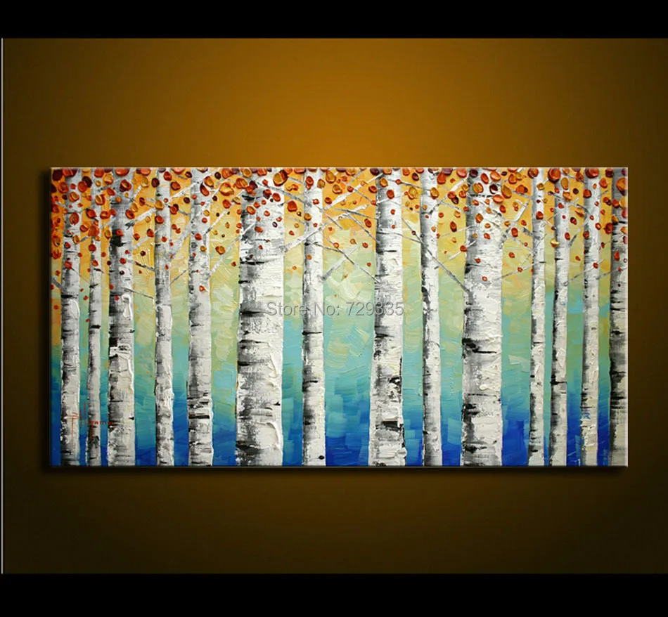 

Hand Painted Birch Tree Wall Art Bedroom Living Room Decor Abstract 3D Palette Knife Oil Painting Canvas Artwork Home Decor