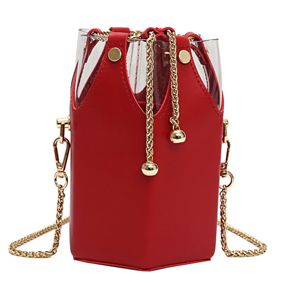 

Clear Transparent Women Messenger Bag Chain PVC Jelly Bag for Teenager Girls PU Leather Shoulder Bags Bucket Open Crossbody Bags