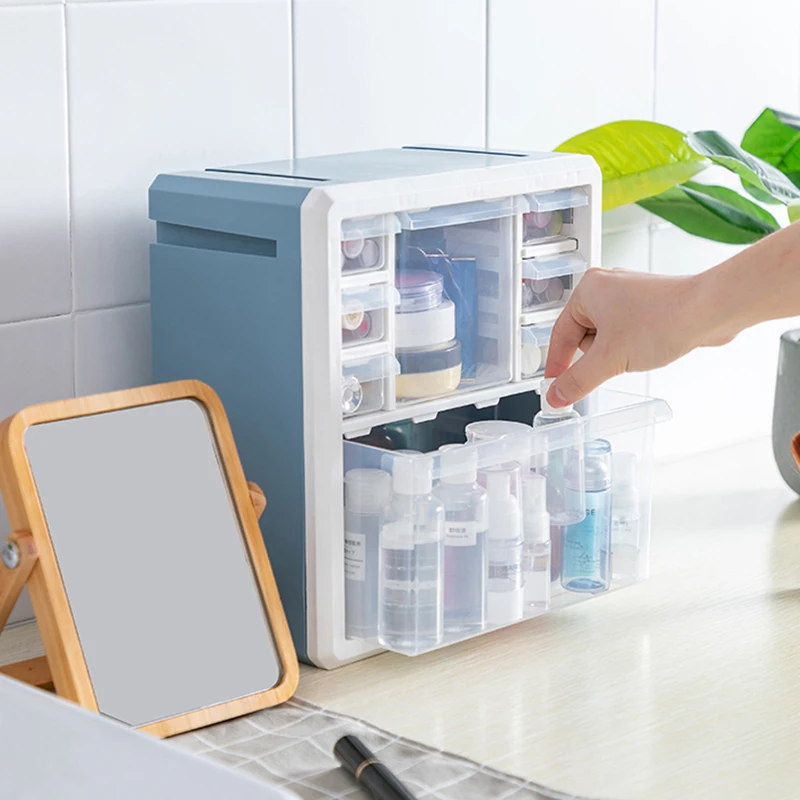 Plastic Desktop Pen Pencil Storage Box Lego Multi-layer Cabinet Rack Brush Makeup Cosmetic Skin Care Drawer Articles Organizer